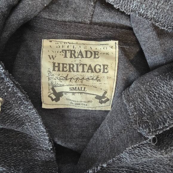 Trade Heritage Hooded Sweatshirt Women's S Charcoal Raw Hems Pullover NWT - Picture 2 of 16